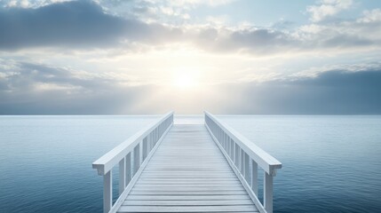 Obraz premium A bridge leading into a bright and hopeful skyline, symbolizing progress and achieving a city-based goal.