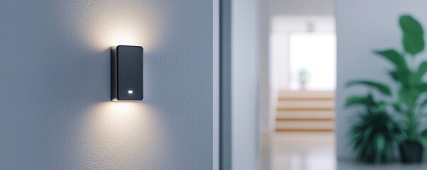 Home Automation Concepts. Modern wall light fixture illuminating a stylish interior space.