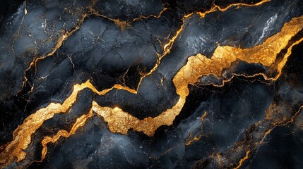 Fototapeta premium Luxurious Black Marble Slab with Stunning Gold Veining - Elegant Home Decor and Interior Design Concept