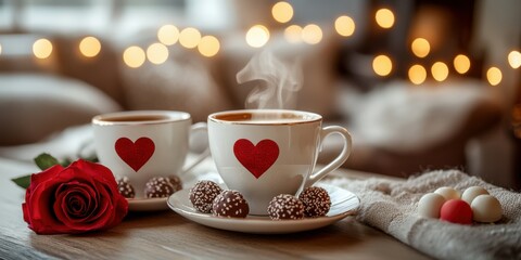 Fototapeta premium Valentine's day background for ads promo banners social media promotions, copy spcae, typography, chocolates gifts, shop banners, wallpaper, love couple 