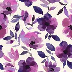 Cute purple and pink flowers watercolor floral seamless pattern. Watercolor print in rustic vintage style, textile or wallpapers.