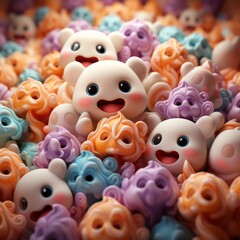 Fototapeta premium Adorable Ghost Dumplings with Happy Faces in a Festive Autumn Setting By Generated AI
