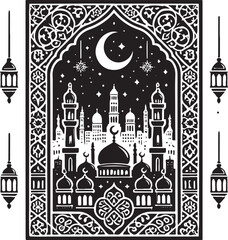 Framed Eid Mubarak Design Silhouette Vector Illustration