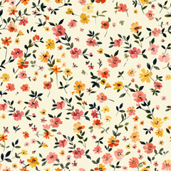 Cute cute pastel pink, yellow, and peach floral 
 watercolor seamless pattern. Watercolor print in rustic vintage style, textile or wallpapers.