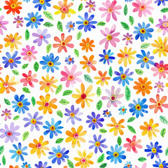 Cute colorful small flower pattern watercolor seamless pattern. Watercolor print in rustic vintage style, textile or wallpapers.