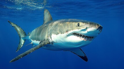 Naklejka premium Great white shark underwater ocean wildlife nature