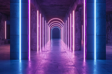 Fototapeta premium Abstract symmetrical designs with neon hues, kaleidoscopic fractals and futuristic geometry