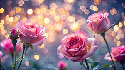 Delicate Pink Rose Silhouette, Bokeh Background, Romantic Floral Photography,  Silhouette Art, Pink Roses