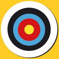 Archery target icon isolated on yellow background. Business and goal target achievement with trendy simple style. Dartboard vector illustration. Design for sport game, business goal, and competition.