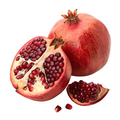 Fresh Pomegranate Cut Open, Isolated Background, Food Photography, Vibrant Color, Close-Up, Healthy Eating