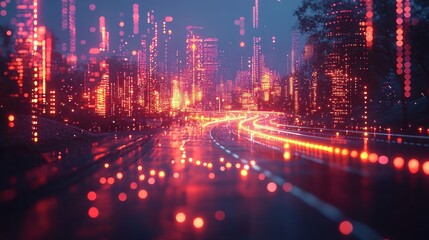 Fototapeta premium Neon Cityscape at Night: A Futuristic Urban Nightscape