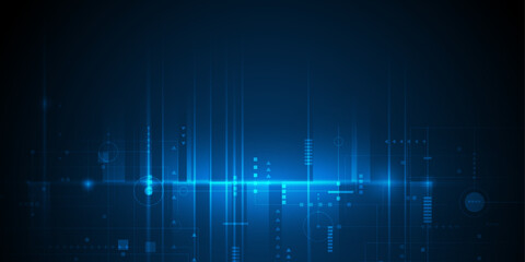 Vector Abstract circuit board design with line, dot on dark blue background, Illustration computer, science, digital network, modern communication technology, big data, connection futuristic concept