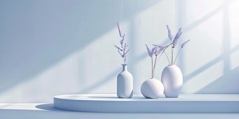 A minimalist aesthetic featuring a light lavender blue backdrop, Minimalist design elements arranged symmetrically, Modern minimalist style