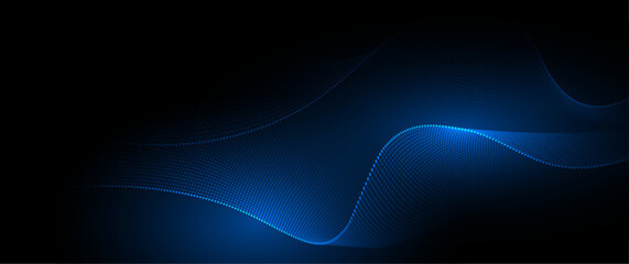 Illustration vector abstract wave, flow line, motion pattern and particle dot on dark blue background. Modern futuristic, big data design for background. Digital datum, high tech, technology concept