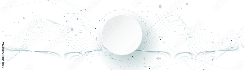 Poster vector illustration abstract modern technology design. white circle, geometric shape, wave wireframe