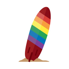 Surfboard with rainbow pride flag illustration