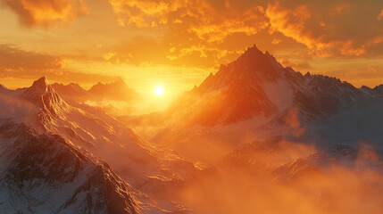 Fototapeta premium Majestic Snowy Mountain Peaks at Sunset