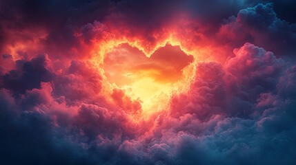 Fototapeta premium Vibrant colorful valentine's day heart in dreamy clouds, hyper-realistic abstract scene