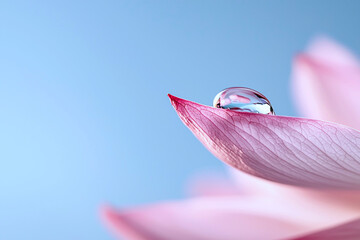 A single water drop on a lotus petal, set against a soft blurred background, minimalist nature