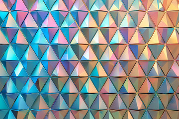 Colorful geometric pattern of reflective triangular shapes creating a vibrant abstract background