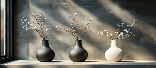 Three Vases with White Flowers