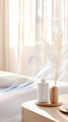 Golden Glow and Linen Scent Trails Around Fabric Bedsheet, Generative AI