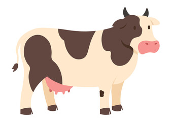 A vibrant and detailed illustration of a farm animal cow.  Perfect for agricultural themes, farm-related content and countryside illustrations. Ideal for use in children’s books a posters