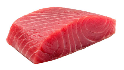Fresh Tuna Steak: A close-up view of a beautifully marbled raw tuna steak, revealing its rich red color and delicate striations.