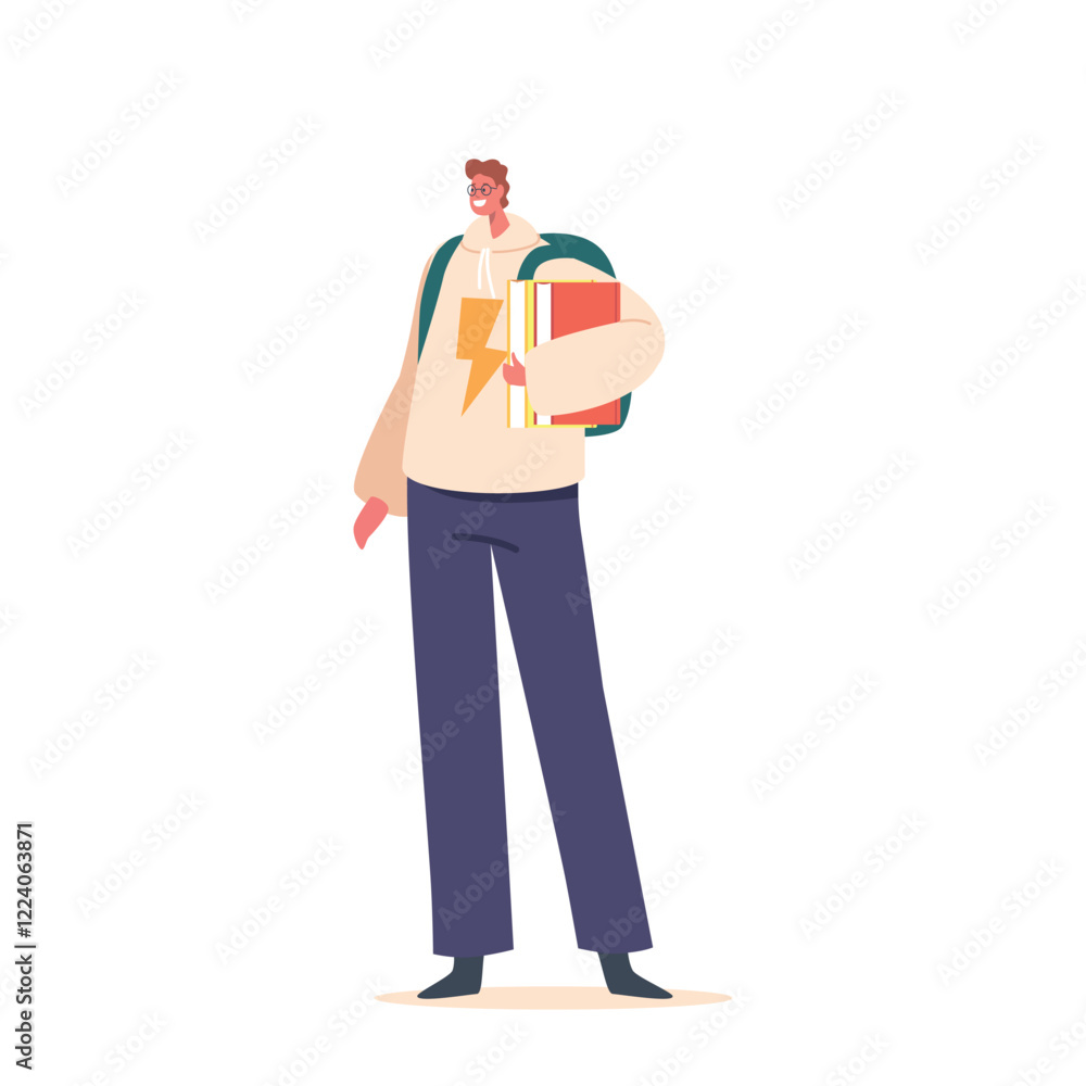 Aufkleber man student character carrying books, determined to expand knowledge and excel academically, vector 