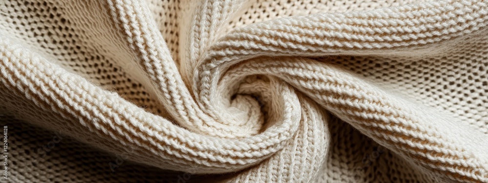 Aufkleber close-up texture of soft cream knitted fabric with intricate patterns and swirling design in natural