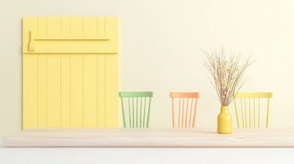Bright Minimalist Dining Space with Colorful Chairs