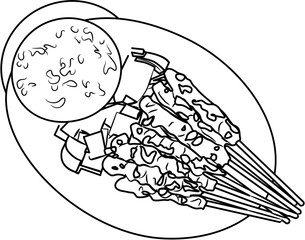 chicken skewer Nusantara Cuisine coloring page
