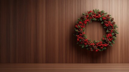 Low Poly Christmas Wreath with Berries and Pine Cones Decoration