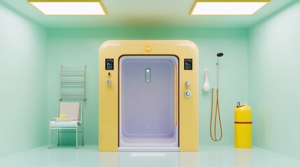 Bright and Modern Bathroom Space with Yellow Shower
