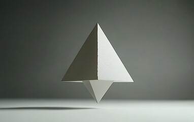 Fototapeta premium White geometric pyramid shape levitating.