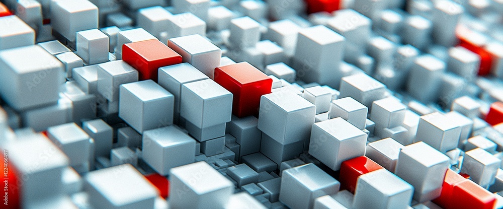 Poster Abstract 3D rendering of red and white cubes.