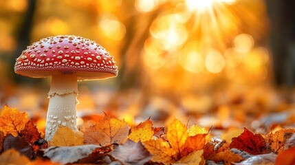 Autumnal Amanita Muscaria: A Majestic Mushroom in Fall Foliage