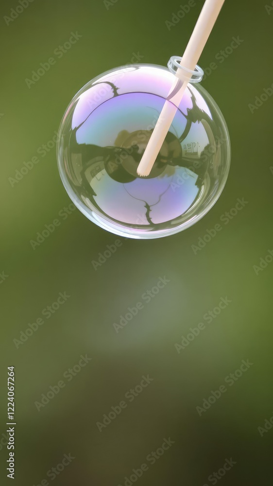 Poster abstract close-up shot of a soap bubble being blown with a wand, delicate, activity, fragile