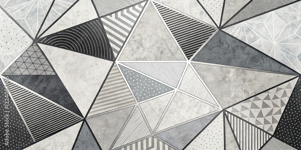 Poster A large abstract painting of triangles and squares in various sizes and colors