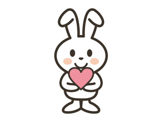 両手でハートマークを抱えるかわいい白いうさぎさんのイラスト