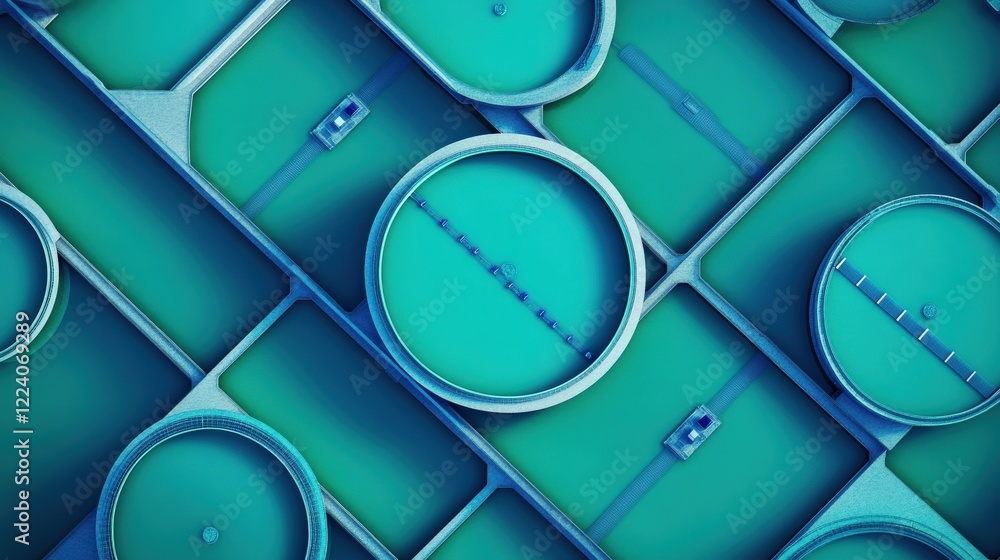 Aufkleber geometric shapes in blue tones with circular designs and abstract patterns on a modern background