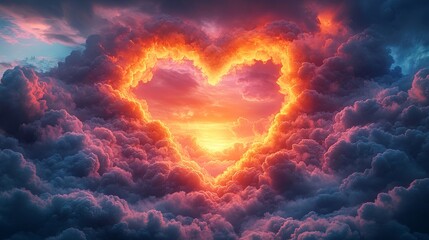 Colorful valentine&rsquo;s day heart shaped clouds with vibrant colors, abstract background in hyper-realistic photography, high-resolution detail