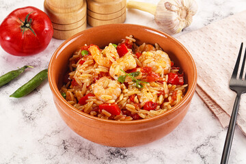 Italian pasta orzo with prawn