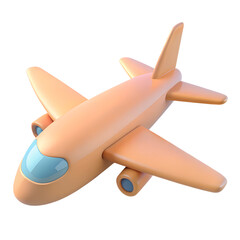 Naklejka premium Orange plane. Aircraft icon. 3d rendering isolated on white background. Cartoon plastic style icon. Pastel colors