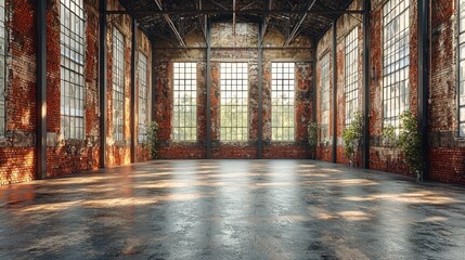Sunlit Industrial Warehouse Interior: A Captivating Architectural Space