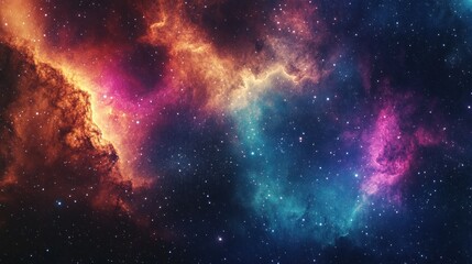 Naklejka premium A vibrant cosmic nebula showcasing colorful gases and stars in deep space.