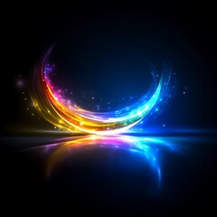 Fototapeta premium Colorful light swirl, dark background, reflection, energy, abstract design
