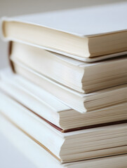 Stack of Blank Hardcover Books in Soft Light on Minimalist Background : Generative AI