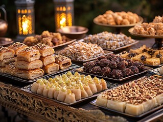 Obraz premium Assorted Middle Eastern Sweets Displayed Beautifully