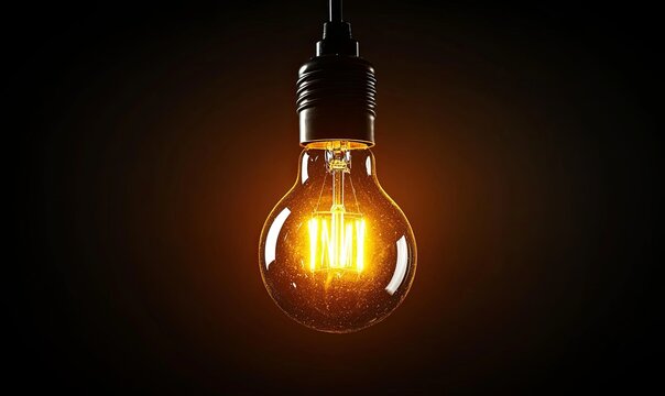 Glowing lightbulb on dark background, ideal for innovation or idea concepts